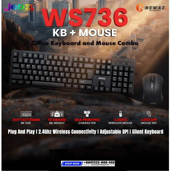 JEDEL WS736 Wirelsss Keyboard And Mouse Combo 