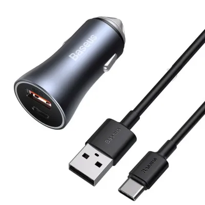 [0013562] Baseus TZCCJD-03 Car Charger With USB TC to IP (1M) Cable Black (40W)