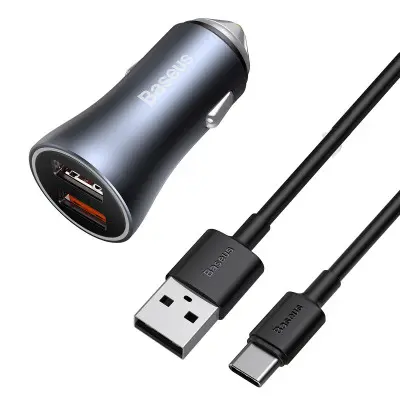 Baseus TZCCJD-A0G Car Charger With USB A to C 1M Cable (40W)