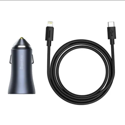 Baseus TZCCJD-B0G Car Charger With USB C to IP 1M Cable Black (40W)