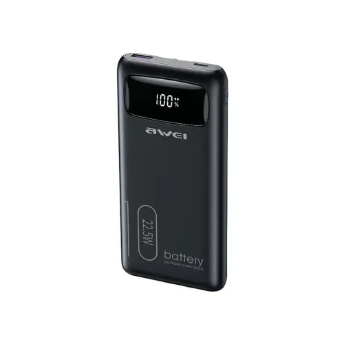 Awei P168K 10000mah Fast Charging Power Bank Black With Type C & Lightning Cable (22.5W)