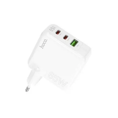 Hoco C115A 2*Type C+1*Type A (EU Socket) Charging Adapter (PD65W) 
