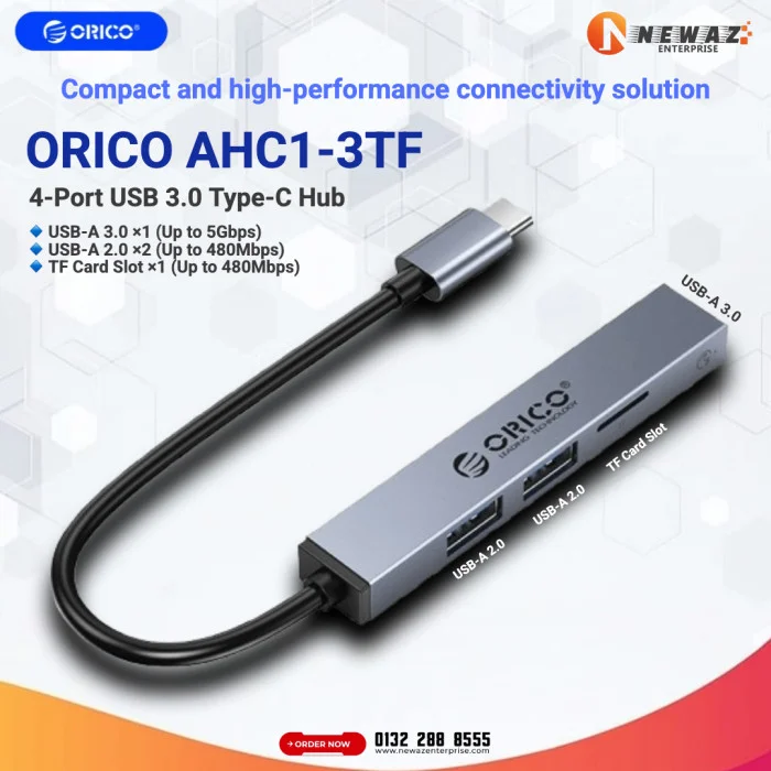 ORICO AHC1-3TF-GY-BP 4-Port USB 3.0 Type-C Hub 