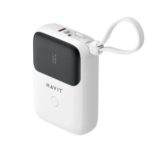 HAVIT PB5215 10000mah Digital Display Power Bank with USB-C & Lightning Cable 