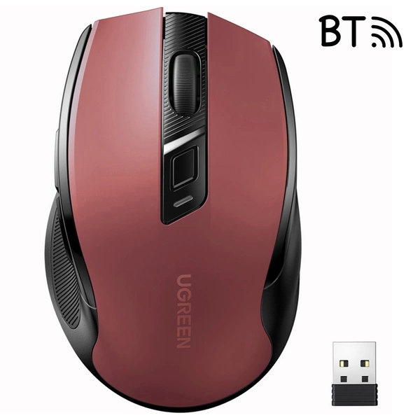 UGREEN MU006 wireless optical mouse USB 2.4GHz / Bluetooth 5.0 4000 DPI - red Ugreen MU006 wireless optical mouse USB 2.4GHz / Bluetooth 5.0 4000 DPI - red