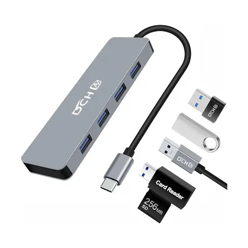 [01631] DTECH DCH-2946 Type-C Male to Quad USB Female Grey Hub #DCH-2946
