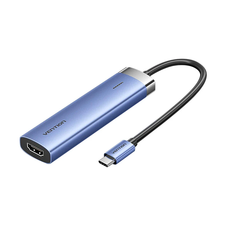 VENTION TGESB Type-C Male to Tri USB, Type-C & HDMI Female, 0.15 Meter, Blue Multi-Interface HUB #TGESB