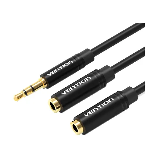 [07087] VENTION BBWBY 3.5mm Male to Dual 3.5mm Female, 0.3 Meter, Black Stereo Splitter Cable