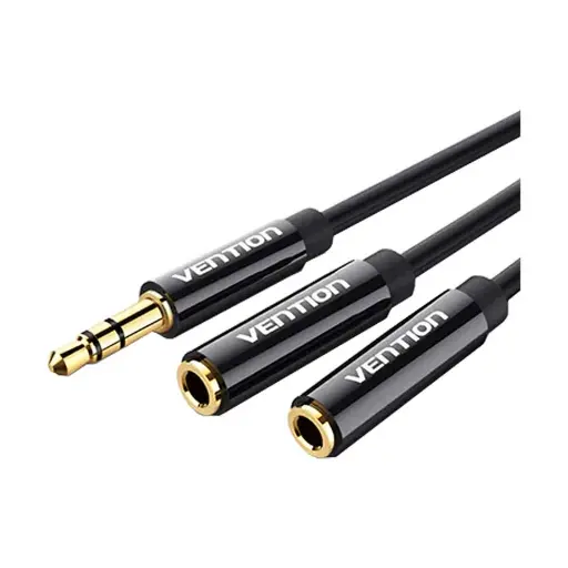 [07084] VENTION BBSBY 3.5mm Male to Dual 3.5mm Female, 0.3 Meter, Black Stereo Splitter Cable #BBSBY