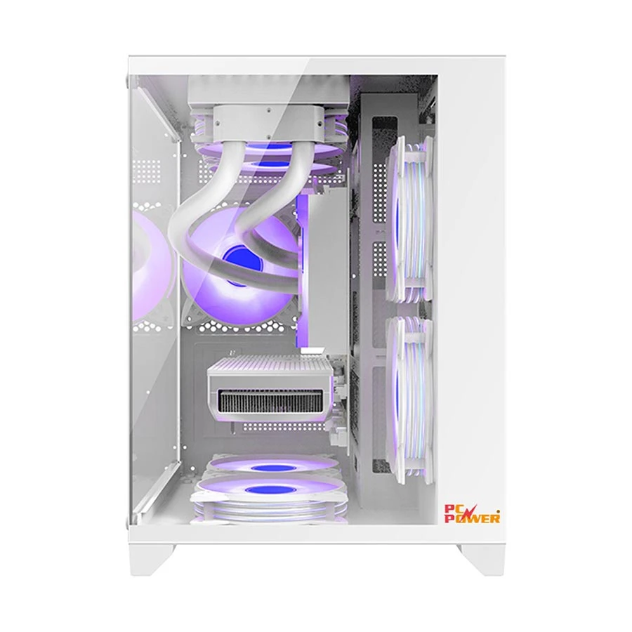 PC Power OCEAN VIEW V1 WH Mid Tower White Micro-ATX Gaming Desktop Casing