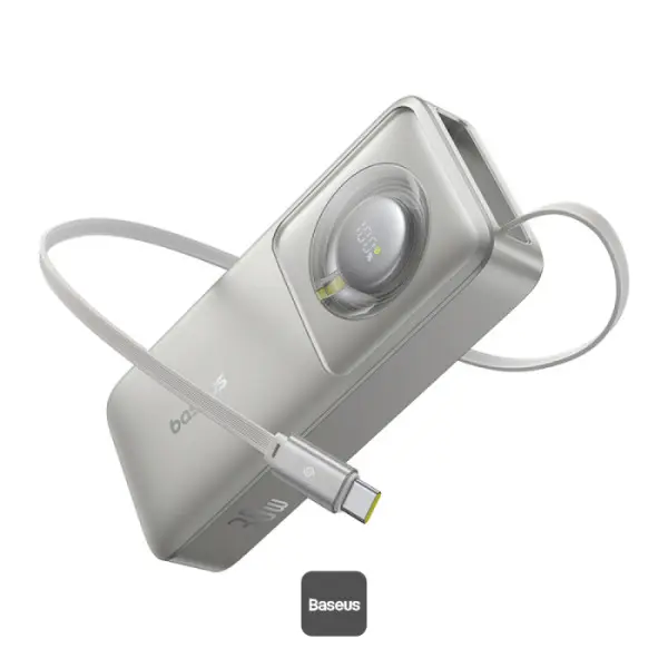 Baseus Nomos PPSS1030 Fast Charging Power Bank With Type C Retacteble Cable Silver (30W)