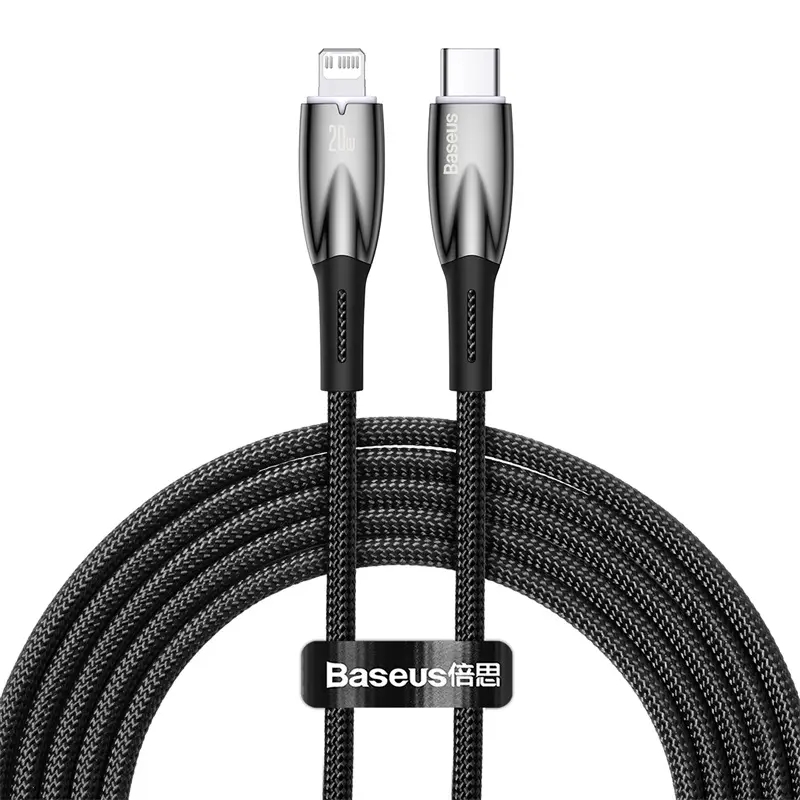 Baseus Charging Cable PD For Iphone 14 13 12 11 Glimmer Series Fast Charging Data Cable Type-C to Lightning iP 20W 1m Black CADH000001 