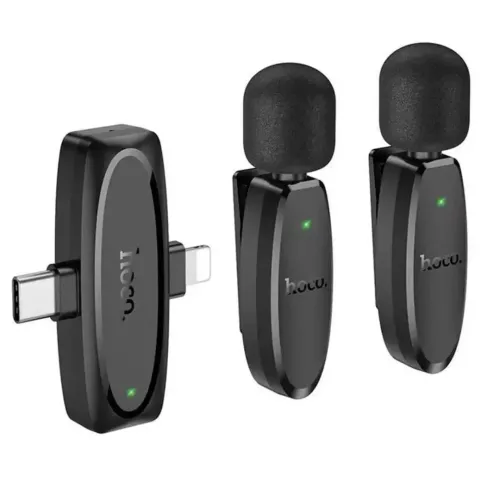 Hoco L15 Type C & Lightning Dual Mic Lavalier Wireless Microphone Black 