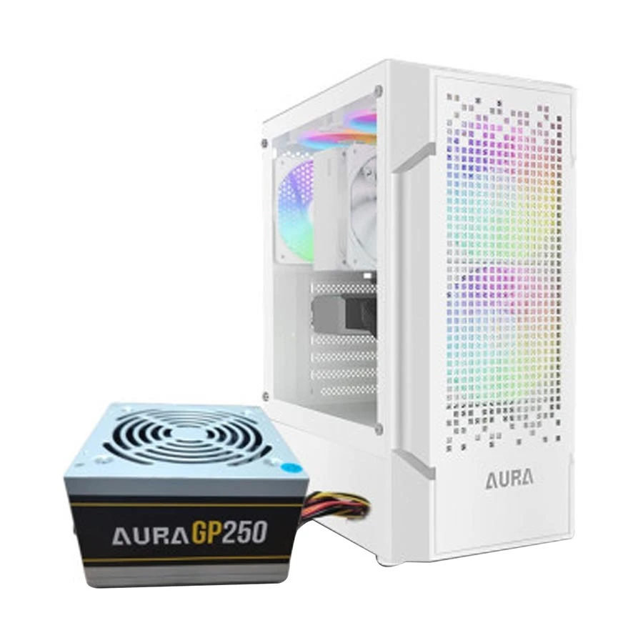 Gamdias AURA GC7 WH ARGB Mid Tower White ATX Gaming Desktop Casing with AURA GP250 (250W) PSU