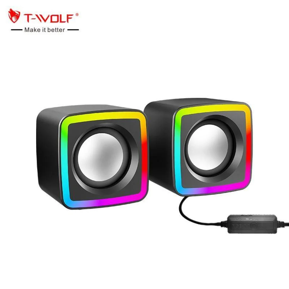 T-WOLF S6 Wired Mini USB RGB Light Speaker 3.5mm Audio 