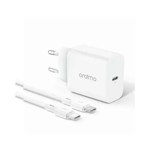 Oraimo OCW-E106S+ CC54 20W Type C Fast Charger Pd 3.0 Wall Charger with Type-C Cable (White)