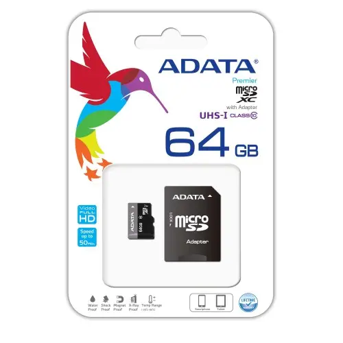 [00795] Adata 64GB Micro SD Class-10 (SDXC-UHX-I) Memory Card With Adapter