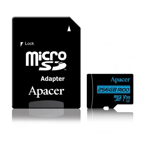 [00922] Apacer 256GB MicroSDXC UHS-I U3 V30 R100 A1 Class-10 Memory Card with Adapter