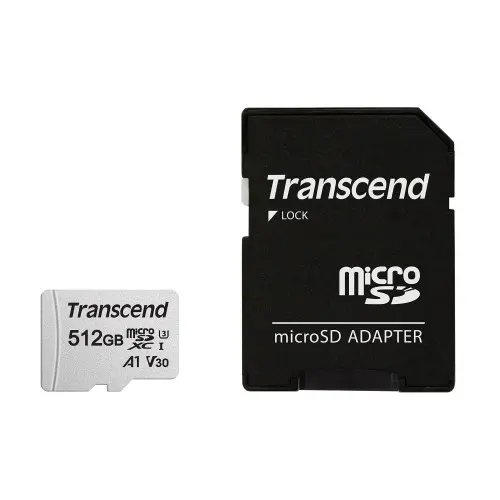 [0008601] Transcend 512GB 300S UHS-I microSDXC U3A1 Memory Card with Adapter