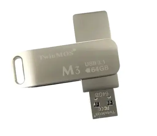 [06248] TwinMOS M3 64GB USB 3.1 Metal Body Black Pen Drive