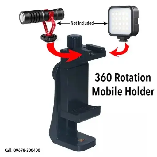 [0007057] 360 Degree Mobile Vlogging Holder With Cold Shoe Mount For Extra Microphone Or Led Light