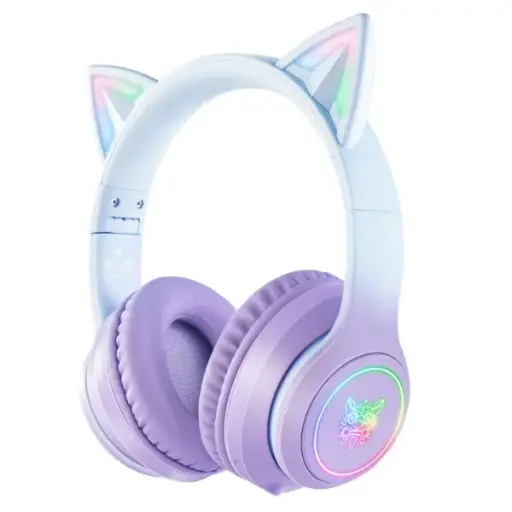 [04722] Onikuma B90 RGB Cat Ear Bluetooth 5.0 Wireless Gaming Headset, Purple