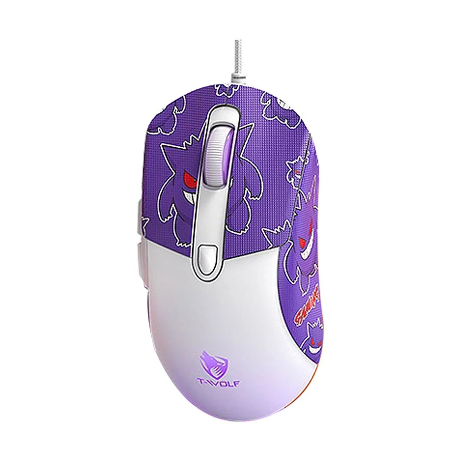 T-wolf G550 RGB Wired White Gaming Mouse With Purple Gengar Kuromi Sticker 