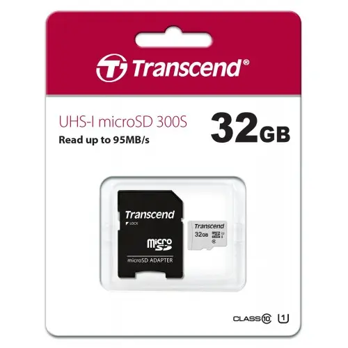 [0011379] Transcend 32GB Micro SD UHS-I U1-Class-10-Memory Card with Adapter (TS32GUSD300S-A)