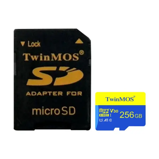 [0011394] TwinMOS 256GB MicroSDXC UHS-I U3 Class 10 V30 Memory Card with Adapter #TM256MSDXC10V30U3